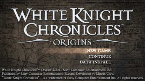 White Knight Chronicles: Origins title screen for PSP